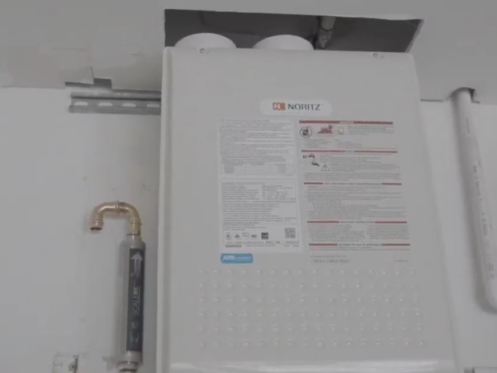 Noritz tankless water heater after it's been installed.