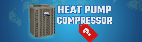 The image shows a thumbnail for an article about how much does a heat pump compressor cost?