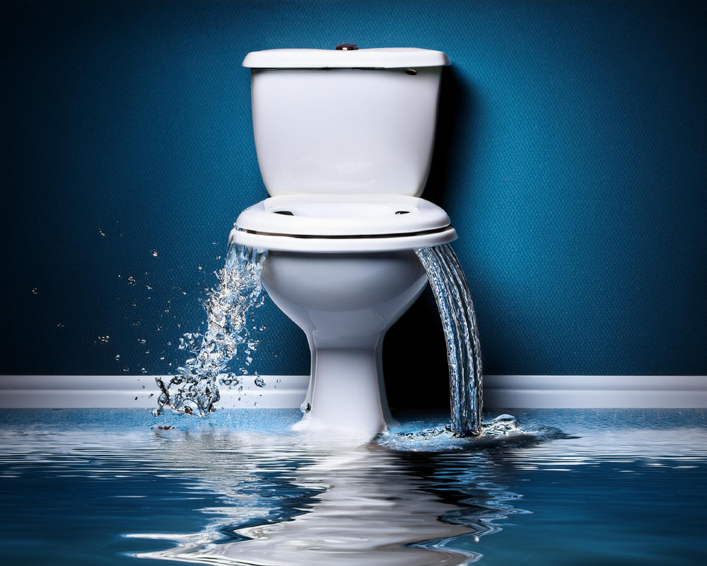 An AI-generated image of an overflowing toilet. 