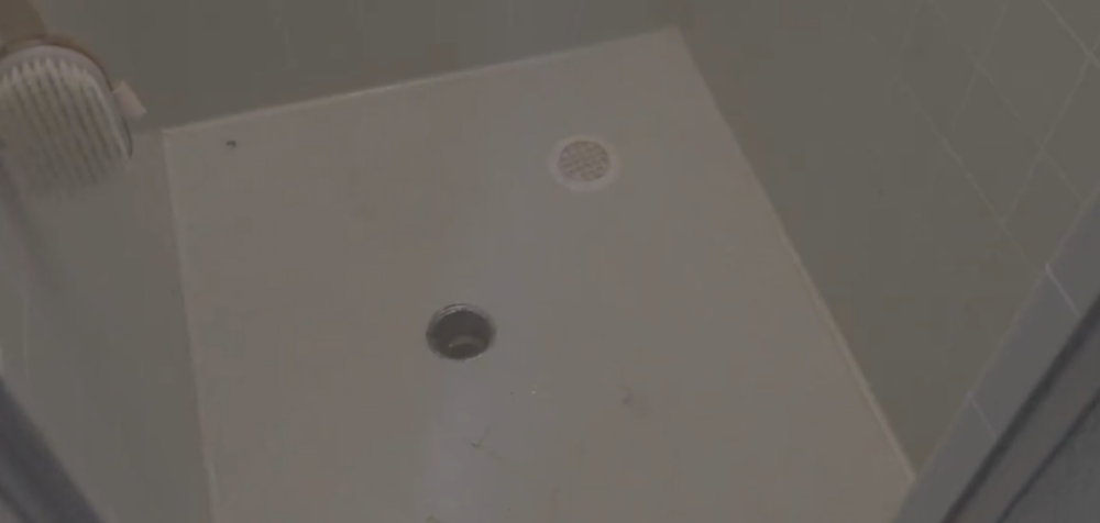 The image shows a shower drain. 